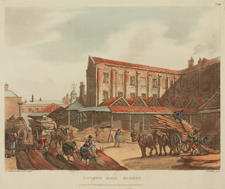 Leadenhall Market by Augustus Charles Pugin & Thomas Rowlandson, image © London Metropolitan Archives (City of London).